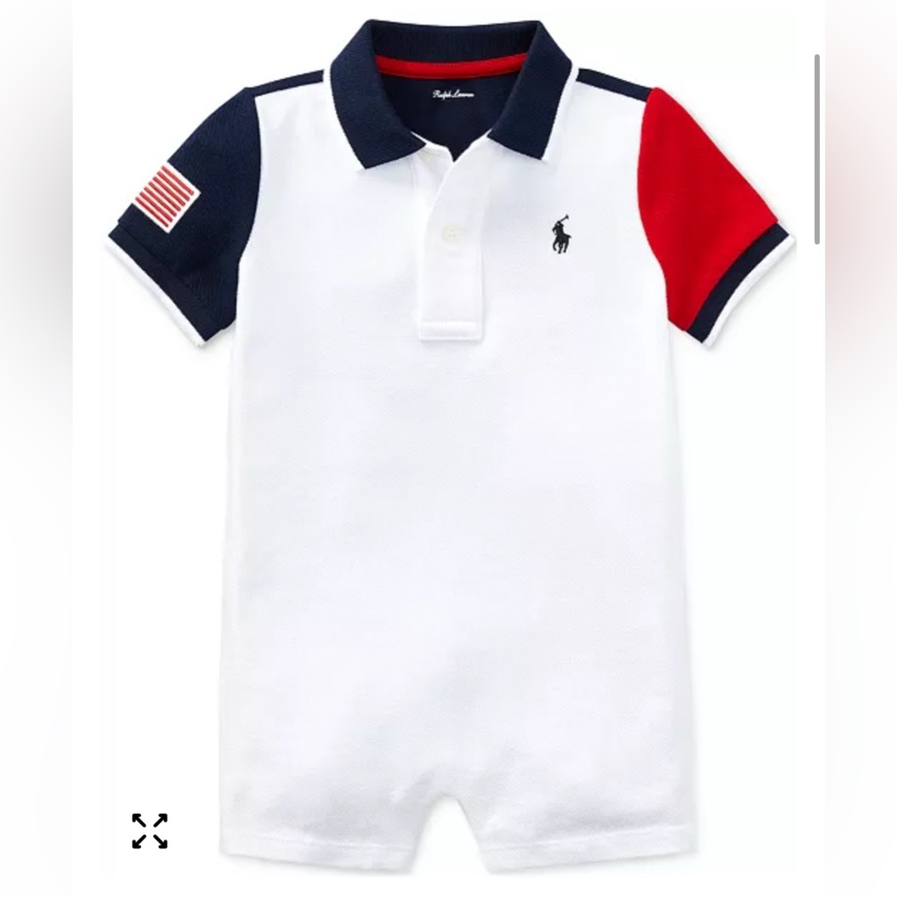 Ralph Lauren Kids White Blue and Red Polo Onesie